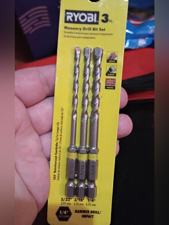 Ryobi Other - Nwt Ryobi Masonry Drill Bit Set - 3-Piece Gray Hex Shank (5/32", 3/16", 1/4")